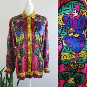 VTG 90s Escada Juggler Bold Print Silk Blouse